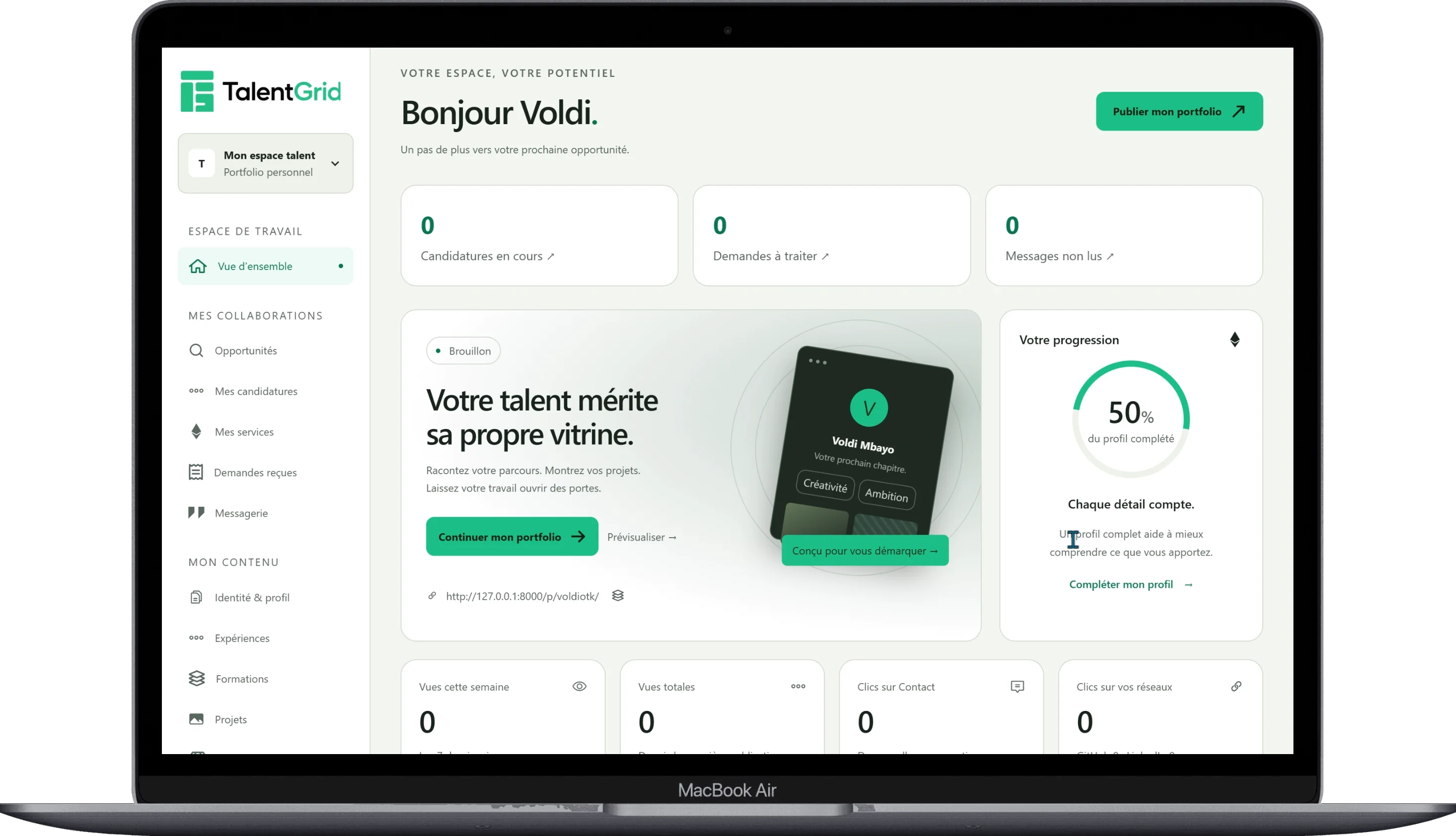 Aperçu de l'application TalentGrid
